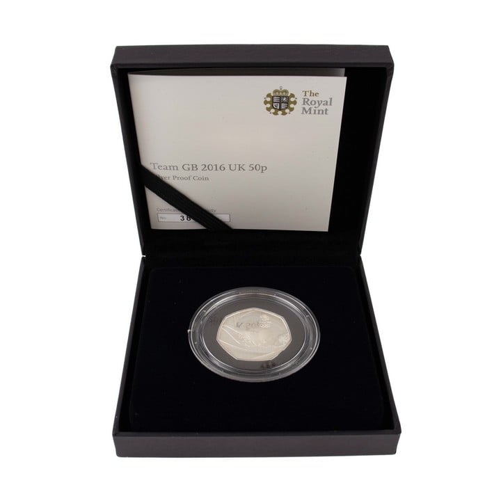 The Royal Mint Believe in Extraordinary Team GB 2016 UK Silver Proof 50p Coin, comes with presentation box, booklet and out box. (VAT Only Payable on Buyers Premium)