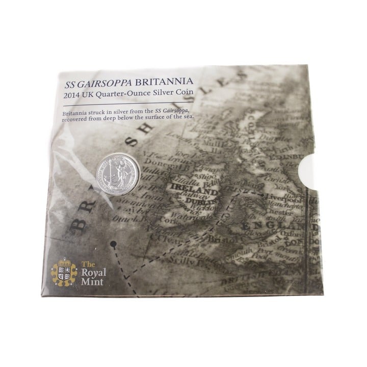 The Royal Mint SS Gairsoppa Britannia 2014 UK Quarter-Ounce Silver Coin, comes with presentation booklet. (VAT Only Payable on Buyers Premium)