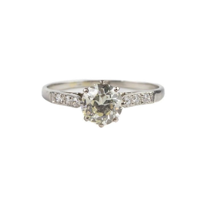 Platinum 950 (Stamped 750ct but testing as Platinum on the XRF Analyser) 0.75ct Diamond Solitaire with Clear Stone Shoulders Ring, Size M, 2.1g. Colour M, Clarity Si1. (VAT Only Payable on Buyers Pre