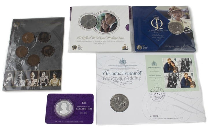 Selection of Commemorative Coins, including His Royal Highness Prince Henry of Wales & Ms Megan Markle - The Royal Wedding Coin and stamp Set, The Official UK Royal Wedding Coin HRH Prince William of