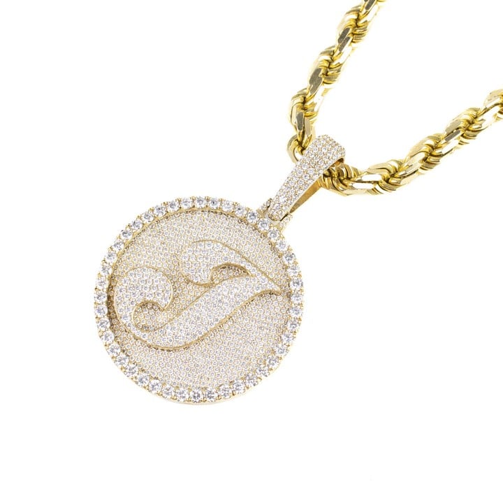 9K Yellow Diamond Pavé Initial J Pendant, 6.5x4.5cm (Personalised) and twist Chain with Diamond Clasp, 60cm, total weight 159.6g.  Auction Guide: £3,000-£3,500 (VAT Only Payable on Buyers Premium)