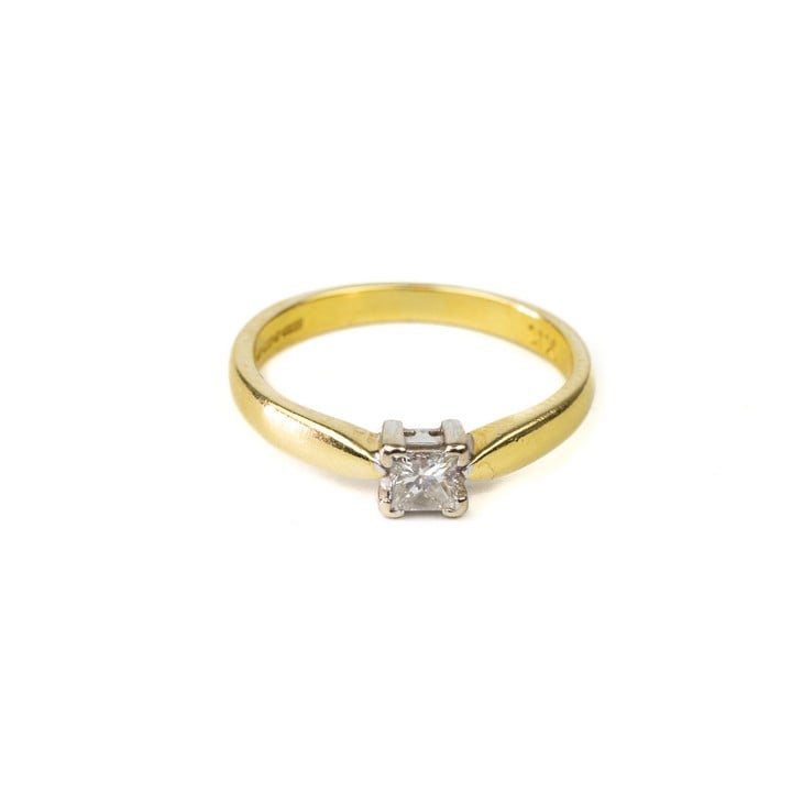 18ct Yellow Gold 0.25ct Princess-cut Single Stone Ring, Size M, 3.1g.  Auction Guide: £200-£300 (VAT Only Payable on Buyers Premium)