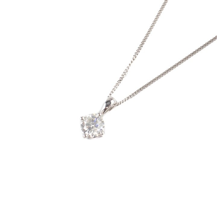 18ct White Gold 0.75ct Diamond Solitaire Pendant and Chain, 40cm, 2.8g. Colour K, Clarity I3. (VAT Only Payable on Buyers Premium)