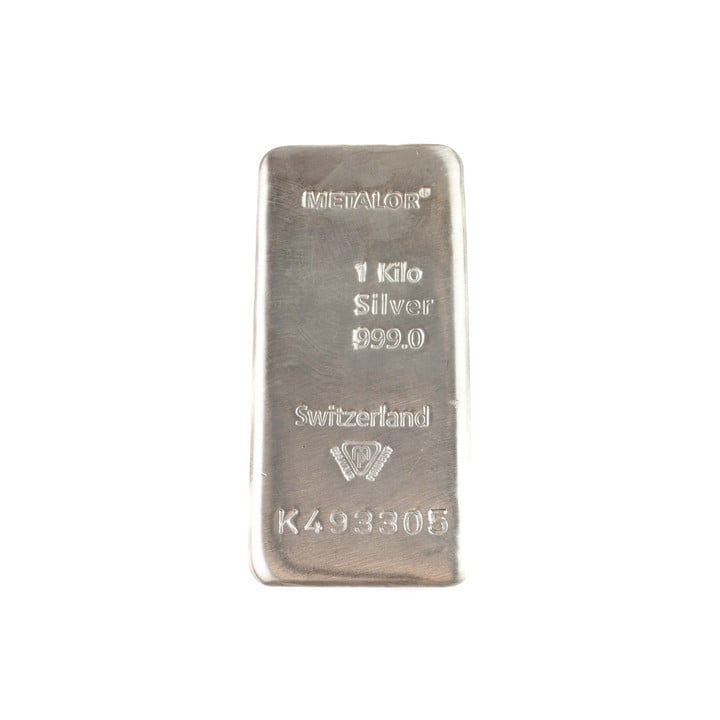 Metalor 999.0 Fine Silver Bar, 1000g. Serial No. K493305. Has Certificate.  Auction Guide: £300-£400 (VAT Only Payable on Buyers Premium)