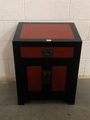 1 X STONE THE CROWS 1 DRAWER 2 DOOR CHEST IN ANTIQUE RED / BLACK