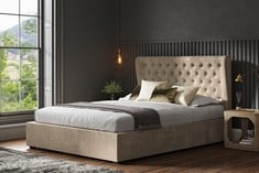 KENS STONE CHENILLE FABRIC DOUBLE SIZE OTTOMAN BED FRAME - RRP £785 (KERBSIDE PALLET DELIVERY)