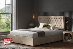 KENS STONE CHENILLE FABRIC SUPER KING SIZE OTTOMAN BED FRAME - RRP £915 (KERBSIDE PALLET DELIVERY)