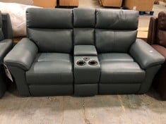 LA-Z-BOY DIXIE 2 SEATER POWER RECLINER SOFA WITH MIDDLE CONSOLE IN CALDA PEACOCK LEATHER - RRP £2499