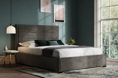 KNIGHTS MID GREY VELVET KING SIZE OTTOMAN BED FRAME - RRP £850 (KERBSIDE PALLET DELIVERY)