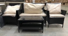 4 SEATER RATTAN GARDEN FURNITURE SET IN BLACK / BEIGE WITH COFFEE TABLE