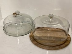 NKUKU BANJARA GLASS CAKE STAND CLEAR BS1101 TO INCLUDE NKUKU RECYCLED GLASS CAKE DOME - CLEAR GLASS -23 X 34CM DIAMETER CD0101