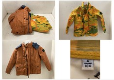 STONE ISLAND JUNIOR JACKET ORANGE CAMO SIZE 4/104 TO INCLUDE STONE ISLAND JUNIOR HOODED COAT BURNT ORANGE SIZE 6/116