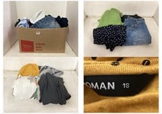 BOX OF APPROX 30 X ASSORTED ADULT CLOTHING TO INCLUDE XXBYMEXX DENIM SKIRT BLUE SIZE 26