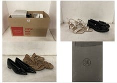 BOX OF APPROX 10 X ASSORTED ADULT FOOTWEAR TO INCLUDE XIANG QIAN QI FLAT SHOES BLACK PATENT SIZE 36