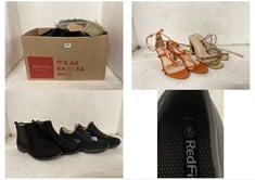 BOX OF APPROX 14 X ADULT FOOTWEAR TO INCLUDE ORANGE STRAPPY SANDALS WITH SMALL HEEL SIZE US-7.5