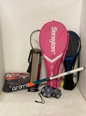 APPROX 7 X ASSORTED SPORT/HOBBY ITEMS TO INCLUDE A TO Z SPORT ZONE SIZE 3 CRICKET SET