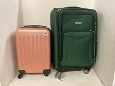 FLYMAX TRAVEL CASE BOTTLE GREEN FABRIC SMALL/MEDIUM SPINNER TO INCLUDE YKK TRAVEL CASE ROSE GOLD HARDSHELL SMALL SPINNER