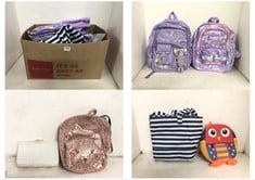 BOX OF ASSORTED BAGS TO INCLUDE SMIGGLE CLASSIC BACKPACK BUTTERFLY MULTI