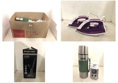 BOX OF ASSORTED HOUSEHOLD ITEMS TO INCLUDE RUSSELL HOBBS CENTAUR 2-IN-1 STICK VACUUM