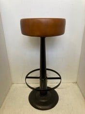 NKUKU NARWANA LEATHER ROUND STOOL - AGED LEATHER & IRON - 75 X 30CM DIAMETER NS0303 RRP- £250