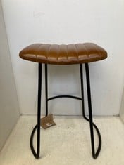 NKUKU NARWANA RIBBED LEATHER STOOL - AGED LEATHER & IRON - LARGE 75 X 51 X 40CM NS1102 RRP- £225