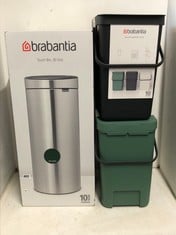 3 X BINS TO INCLUDE BRABANTIA 30L TOUCH BIN IN COLOUR PINE GREEN(RRP-£133)