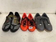 3 X SHOES TO INCLUDE NIKE TOTAL NINETY FOOTBALL BOOTS IN COLOUR BLACK/ORANGE IN UK SIZE 5