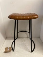 NKUKU NARWANA RIBBED LEATHER STOOL - AGED LEATHER & IRON - LARGE 75 X 51 X 40CM NS1102 RRP- £225