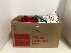 BOX OF ASSORTED ADULTS CLOTHING TO INCLUDE WOMEN'S WHITE LACE COTTON BLOUSE IN UK SIZE 10