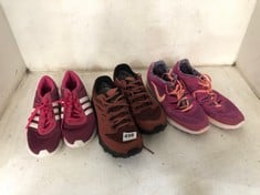 SALOMON GORE-TEX MAROON TRAINERS IN UK SIZE 7.5 (RRP-£135) TO INCLUDE ADIDAS HOT PINK TRAINERS IN UK SIZE 5