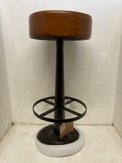 NKUKU NARWANA LEATHER ROUND STOOL - AGED LEATHER & IRON - 75 X 30CM DIAMETER NS0303 RRP- £250