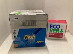 BOX OF ASSORTED CLEANING ITEMS TO INCLUDE ECOVER ALL-IN-ONE DISHWASHER TABLETS