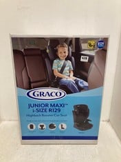 GRACO JUNIOR MAX I-SIZE R129 BOOSTER CAR SEAT IN THE COLOUR MIDNIGHT TO INCLUDE LIONELO HIGHBACK BOOSTER CAR SEAT IN BLACK