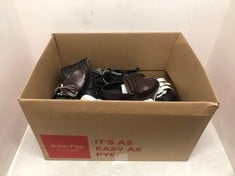 BOX OF ASSORTED ADULTS SHOES TO INCLUDE DARK MAROON WOMENS LOAFERS IN SIZE 37