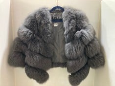 POPSKI WOMENS CROPPED FUR COAT IN DARK GREY - SIZE UNKNOWN