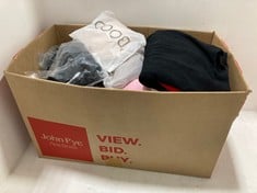 BOX OF ASSORTED CLOTHING TO INCLUDE BOODY WIRELESS T SHIRT BRA SIZE M