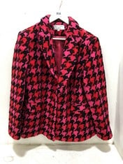 HELENE BERMAN WOMEN'S COAT IN PINK / RED / BLACK HOUNDTOOTH PATTERN SIZE 18