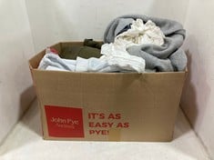 BOX OF ASSORTED CLOTHES TO INCLUDE SUPERDRY VINTAGE THRIFT WOMENS 'PIRATE STYLE' DRESS IN WHITE SIZE MEDIUM