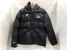 STUSSY PUFFER COAT WITH HOOD IN BLACK SIZE MEDIUM