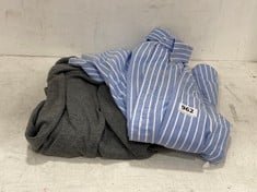 RALPH LAUREN MENS BUTTON UP SHIRT IN BLUE / WHITE STRIPES SIZE LARGE TO INCLUDE RALPH LAUREN MENS SWEATER IN GREY SIZE XXL