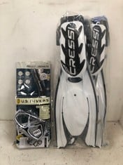 CRESSI FLIPPERS WHITE/BLACK SIZE 8-10 TO INCLUDE U.S. DIVERS TIKI MASK ADULTS