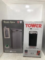 SWAN RETRO 45 LITRE SQUARE GREY SENSOR BIN TO INCLUDE TOWER 58 LITRE AUTOMATIC SENSOR BIN IN BLACK