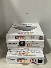 4 X ASSORTED SCALE ITEMS TO INCLUDE SALTER SPEEDO DIAL MECHANICAL SCALE