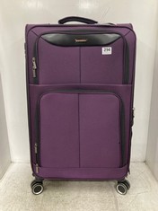 SHOWKOO SOFT SHELL FABRIC 4 WHEEL LARGE TRAVEL SUITCASE IN PURPLE