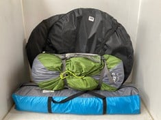 4 X ASSORTED CAMPING ITEMS TO INCLUDE VANGO TALA 300 3 PERSON TENT IN TREETOP GREEN