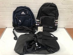 3 X ASSORTED BACKPACK ITEMS TO INCLUDE ADIDAS CLASSIC 3S 4 BACKPACK IN BLACK/SNOWGLOBE