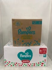 BOX OF PAMPERS HARMONIC PANTS SIZE 6 TO INCLUDE PAMPERS NEW BABY NAPPIES SIZE 1