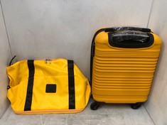 COOLIFE 4 WHEEL HARDSHELL CABIN CASE TRAVEL LUGGAGE SUITCASE IN YELLOW TO INCLUDE COOLIFE UTILITY TRAVEL BAG IN YELLOW