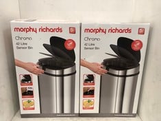 2 X MORPHY RICHARDS CHROMA 42L SENSOR BINS IN STAINLESS STEEL