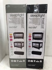 2 X ASSORTED SLEEPING COT ITEMS TO INCLUDE RED KITE SLEEPTIGHT TRAVEL COT IN GREY